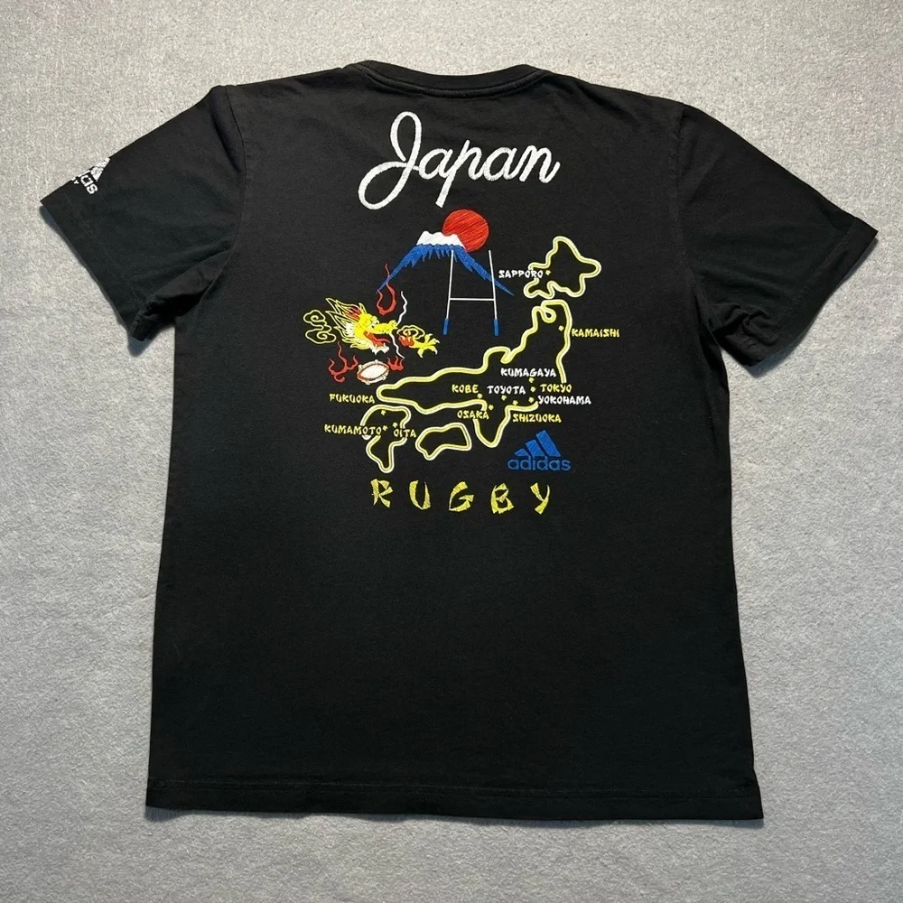 Rare Adidas Japan Rugby Dragon Map Sukajan Style Tee Black Medium